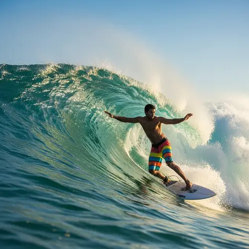 South Asian Male Surfer Riding Large Wave | Thrilling Ocean Ride