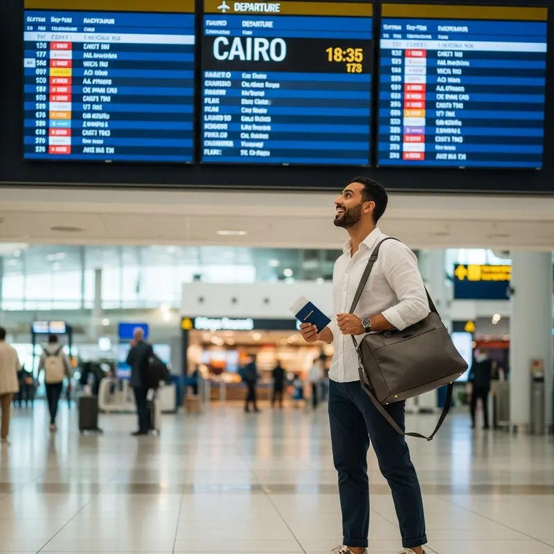 Middle-Eastern Traveler at Cairo Airport - Excited Journey Middle-Eastern Traveler at Cairo Airport - Excited Journey