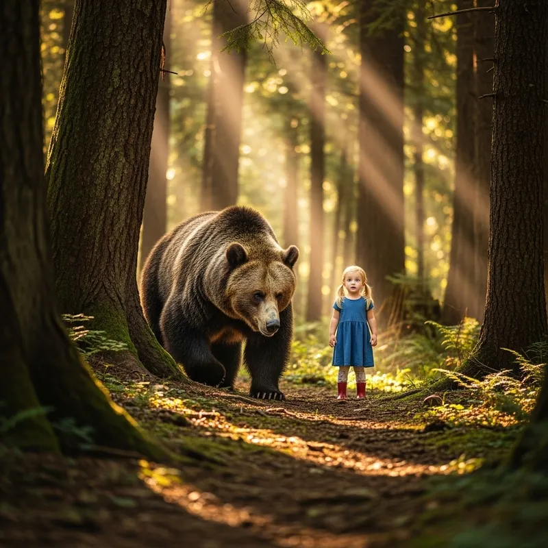 Bear Encounter with Little Girl in Forest