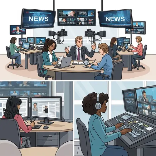 Modern Newsroom Illustration: Diversity and Dynamism