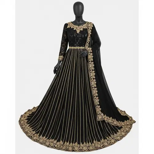 Stunning Black Dress with Gold Embellishments - Elegant Fusion