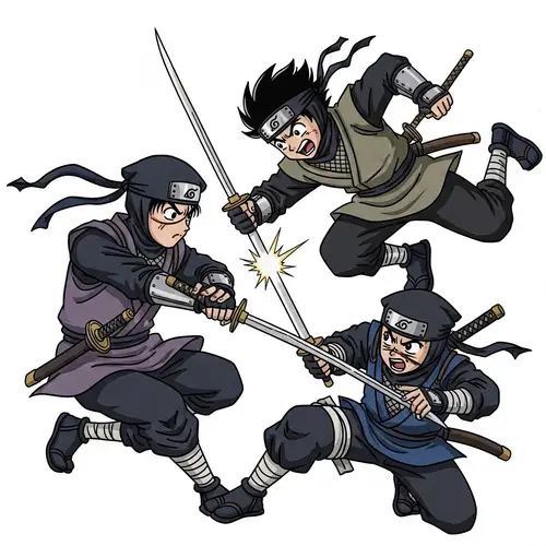 Dynamic Ninja Battle Scene in Manga Style - High-Speed Action