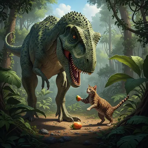 Dinosaur and Cat: Unlikely Jungle Friends