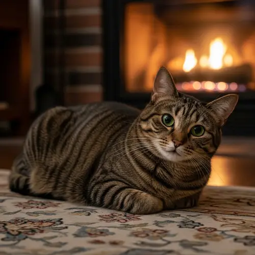 Domestic Short Hair Cat with Striped Fur and Green Eyes