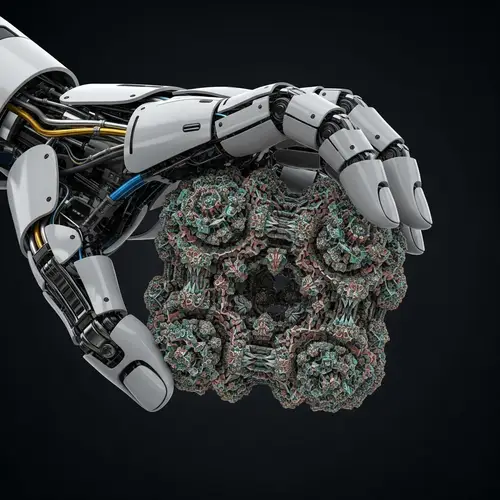 Advanced Robotic Hand Holding Colorful Geometrical Fractal Object