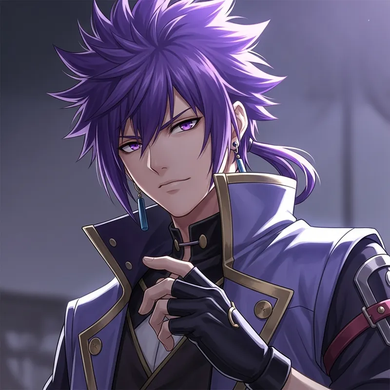 Handsome Anime Male with Vibrant Purple Hair - Stylistic Illustration