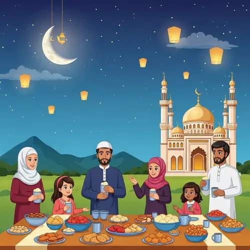 Ramadan Serene Scene: Families Celebrating Iftar Together