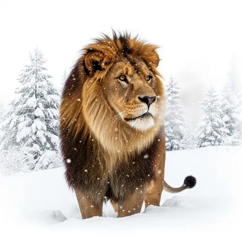 Majestic Lion in Snow Landscape