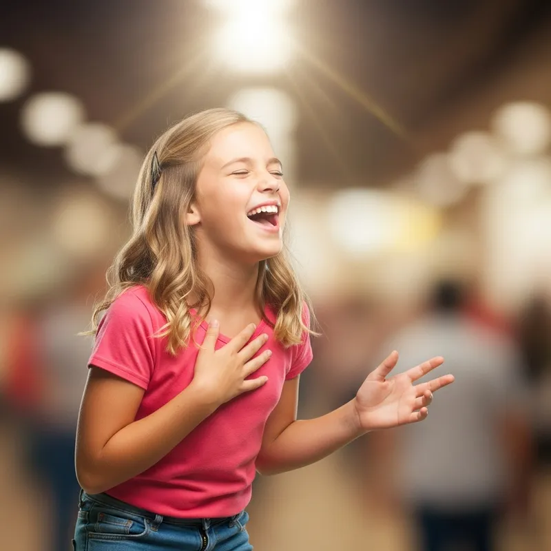 Joyful Singing: A Caucasian Girl with Blonde Hair