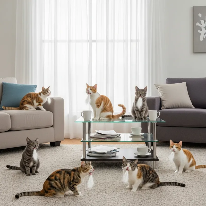 Cats Vomiting in Cozy Living Room Cats Vomiting in Cozy Living Room