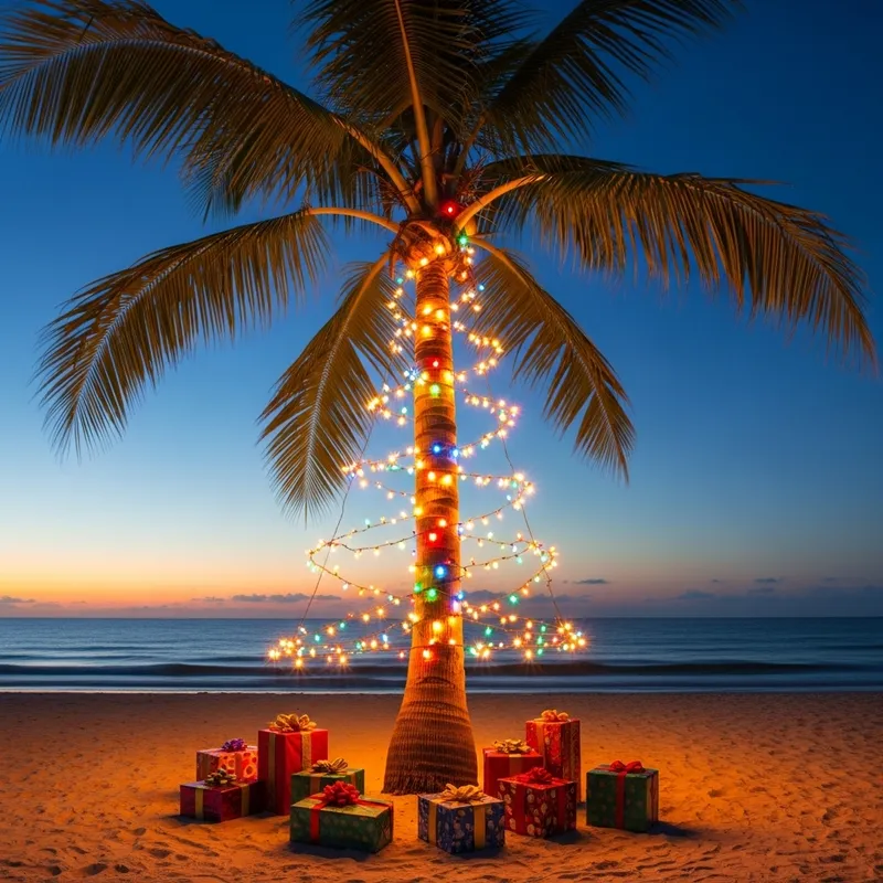 Coconut Tree Christmas Decoration with Presents