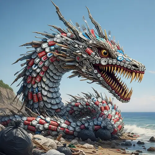 Male Design Bakunawa: Mythical Sea Serpent Made of Trash