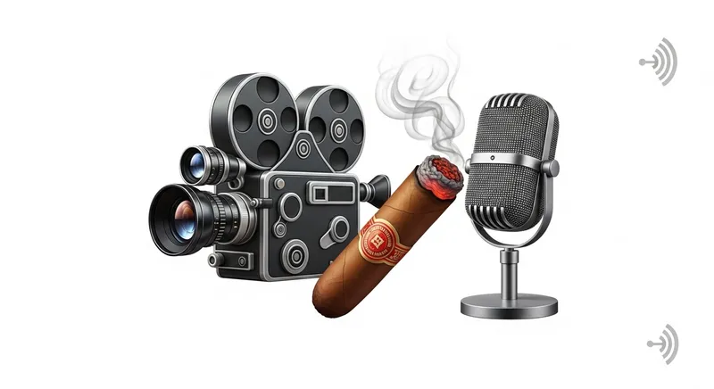 Hyper-Realistic Logo Design: Cinema Camera, Cigar, Podcast Microphone