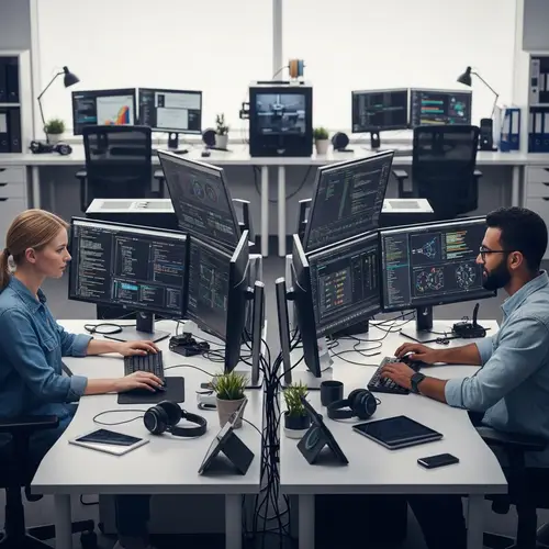 Professional Technological Enthusiasts in Modern Workspace