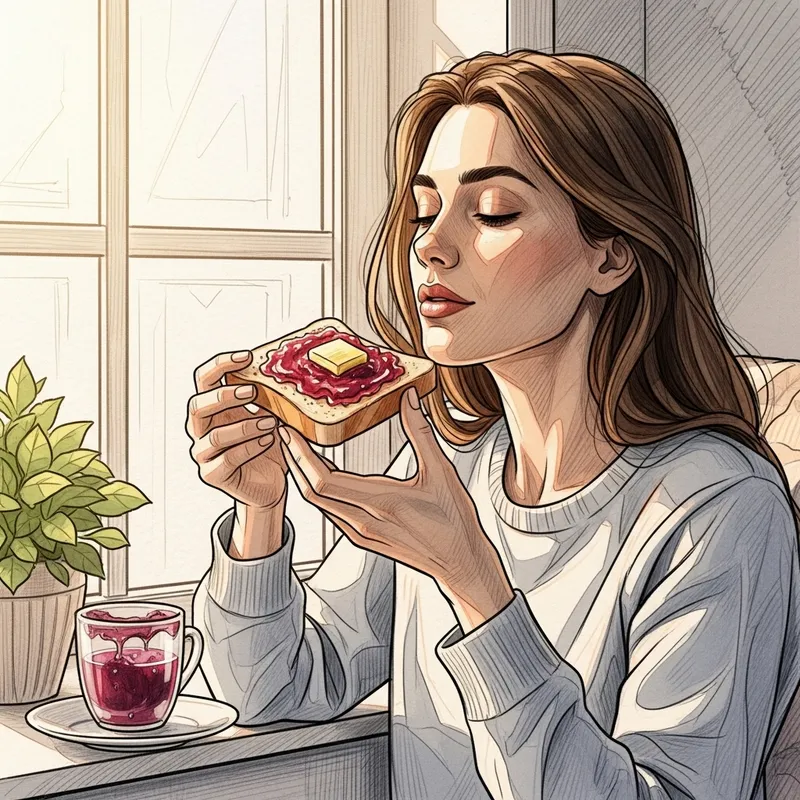 Tranquil Morning: Enjoying Toast with Butter & Jam
