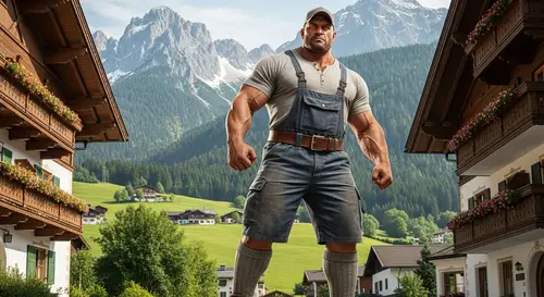 Strong Workman in Alpine Setting - German Style