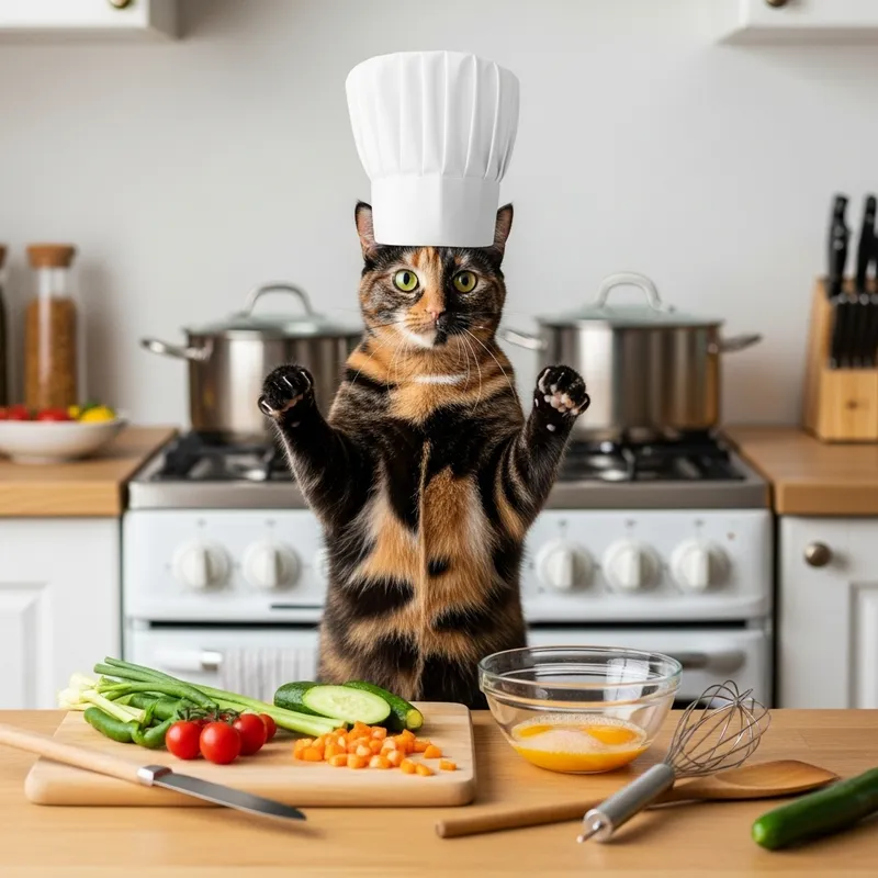 Tortoiseshell Cat Chef - Cooking Up Delightful Dishes