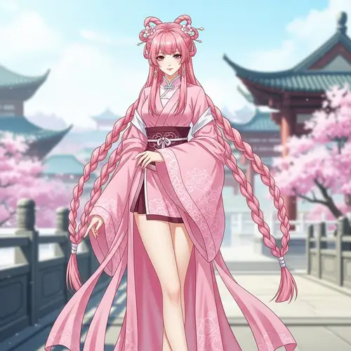 Ancient Chinese Style Animation of Young Woman in Pink Attire