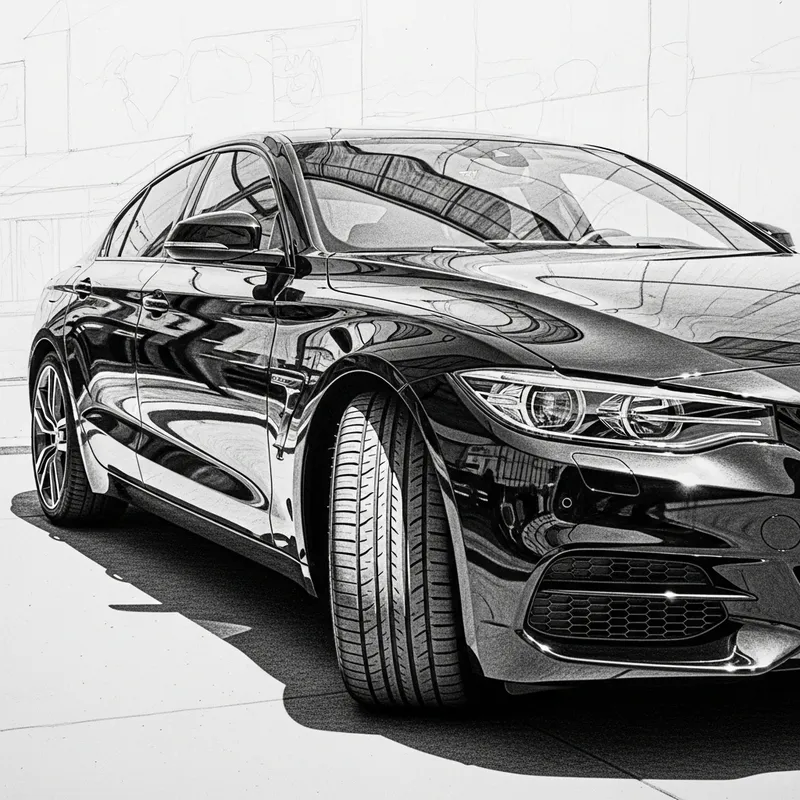 Realistic Black Car Pencil Drawing - Detailed Sketch Art