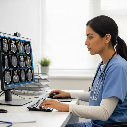Middle-Eastern Female Doctor Working on Computer | Medical Imaging Data