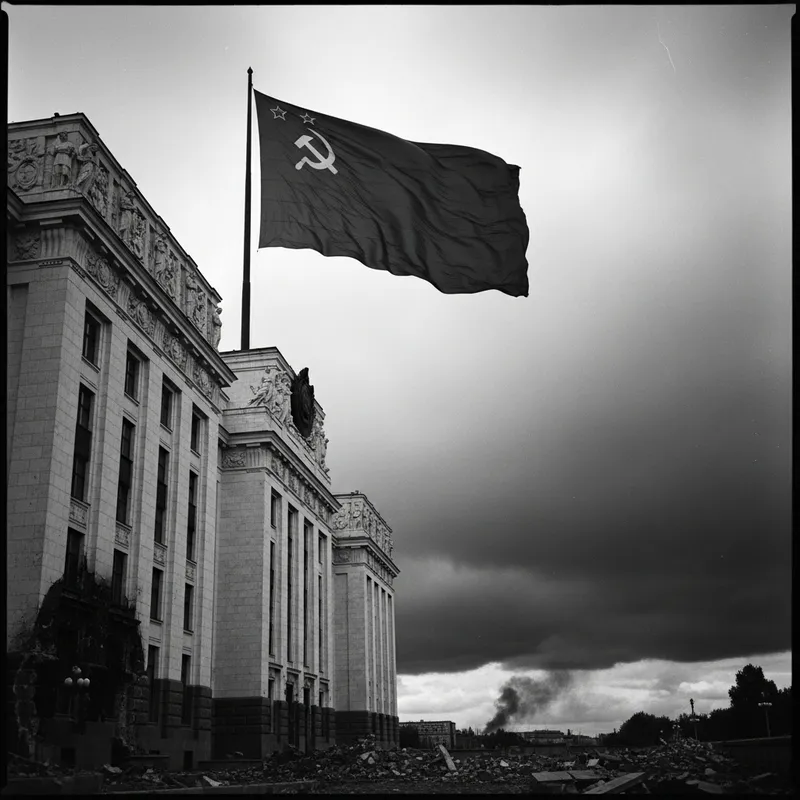 Iconic Red Flag Flying Above Reichstag - WWII Photo