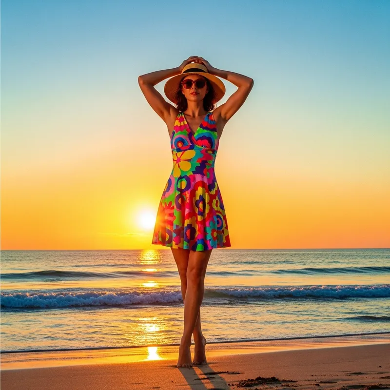 Vibrant Beach Paradise: Swimwear Elegance in Focus