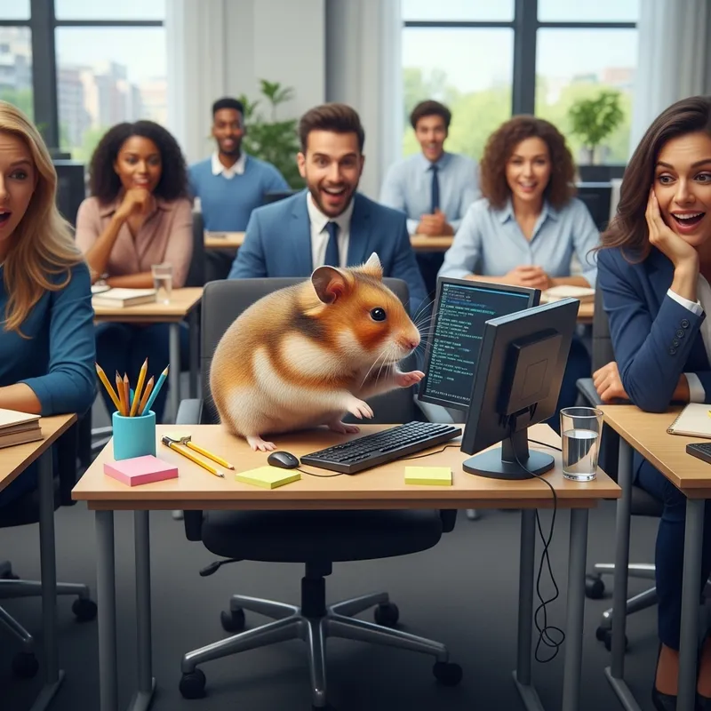 Funny Hamster at the Office: A Comical Scene Funny Hamster at the Office: A Comical Scene