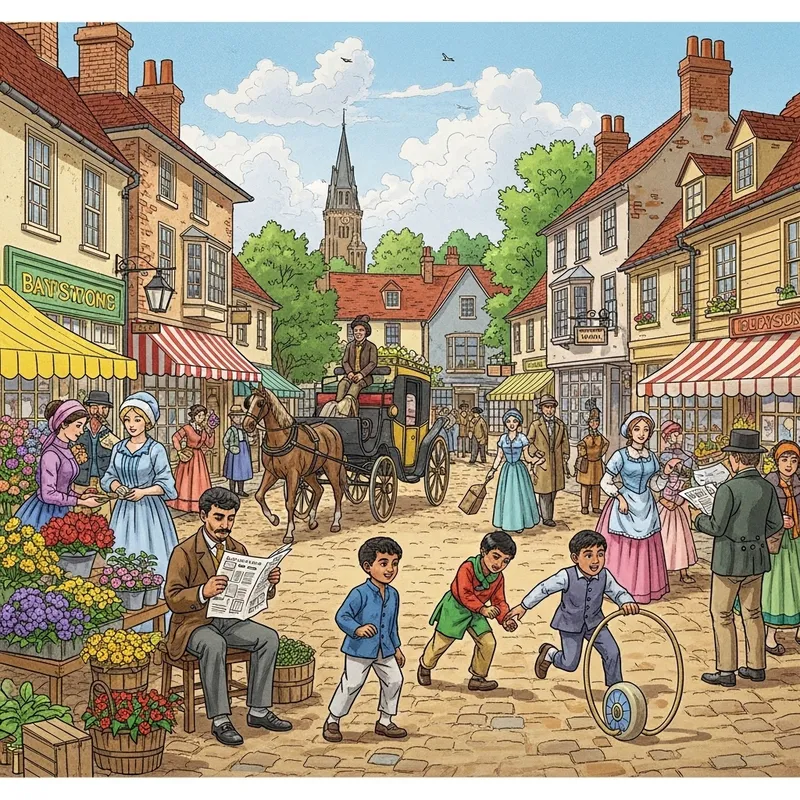 Bringing History to Life: Lively Town Square with Vibrant Colors