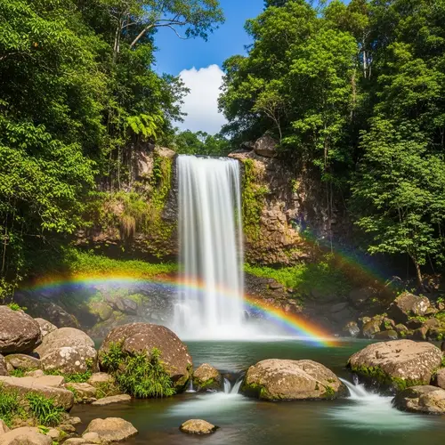Imaginary Waterfall with Vibrant Colors | Moss-Covered Rocks