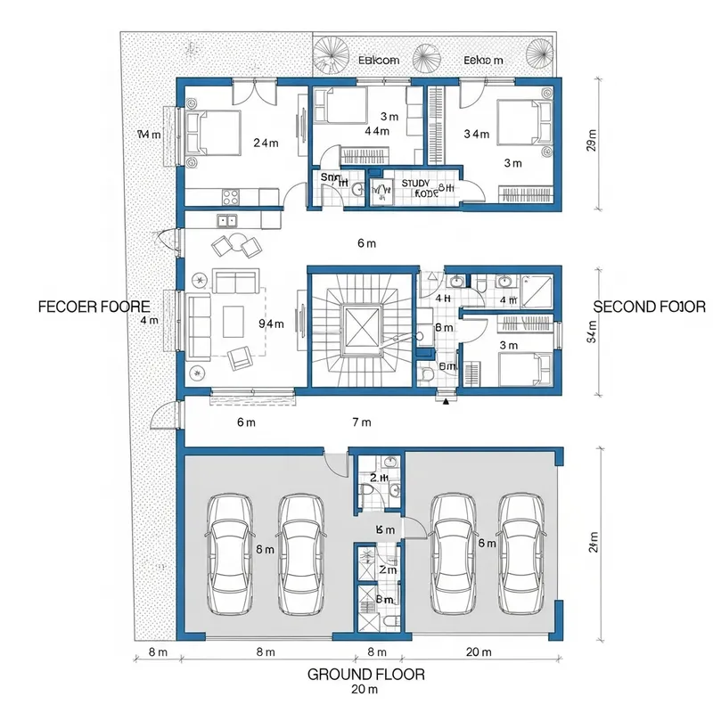 Modern Three-Story Building Design | 3 Car Garage & Independent Living Units