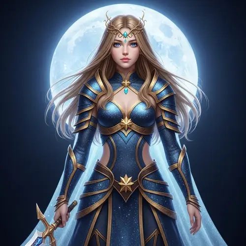 Ethereal Girl: Golden Hair, Sapphire Eyes, Moonlight Garments