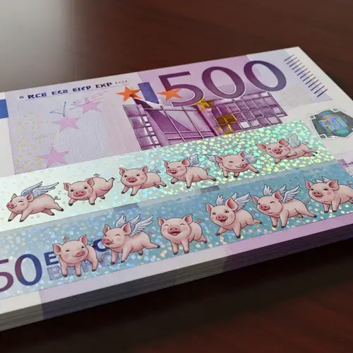Playful 500 Euro Bills with Mini Piglets Inside