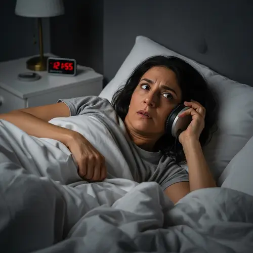 Insomnia Struggles: Middle-Eastern Adult Awake in Dimly Lit Room