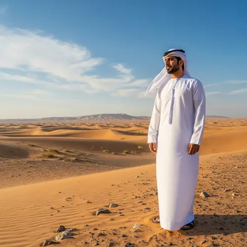 Middle Eastern Man in Traditional Clothing in Desert Environment