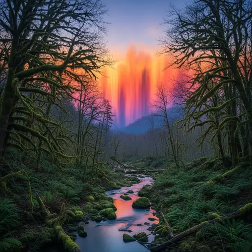 Harmonious Nature Assembly: Enchanting Forest & Rivulet Scene