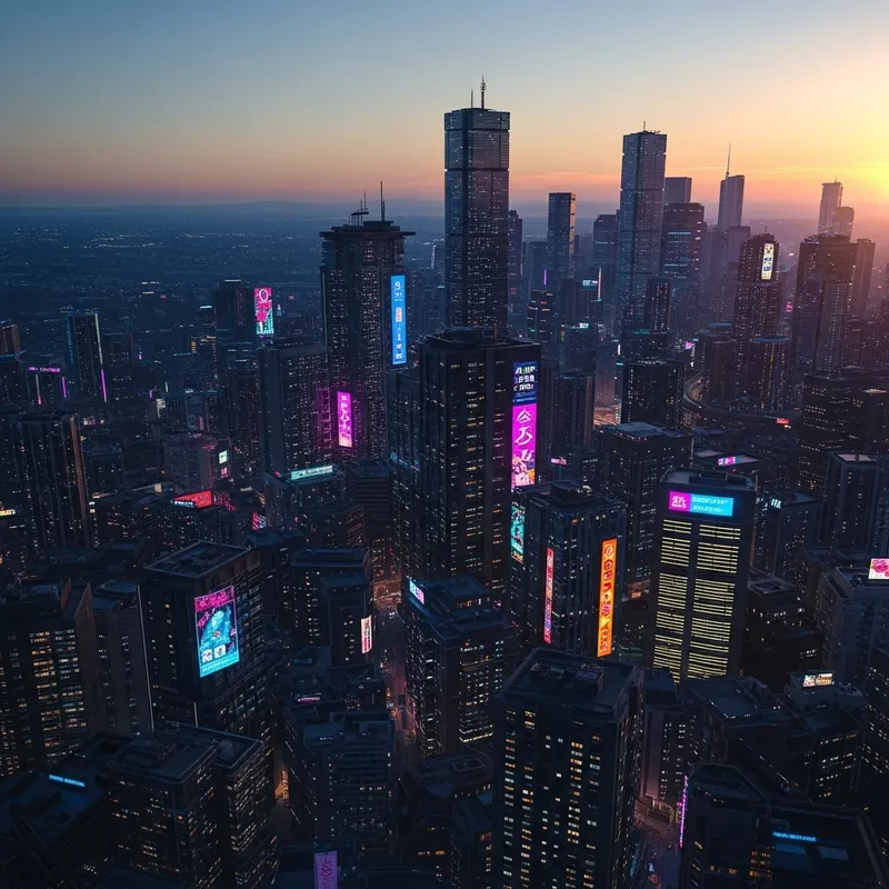 Cyberpunk Neon Cityscape: Sunset Metropolis Energy Cyberpunk Neon Cityscape: Sunset Metropolis Energy