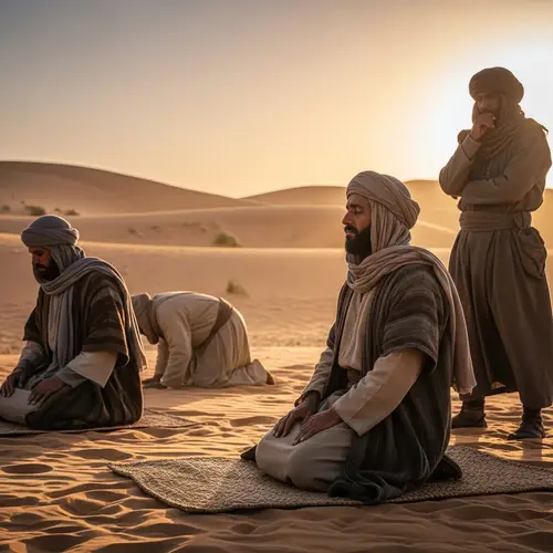 Middle-Eastern Man Praying in Pre-Islamic Desert Setting