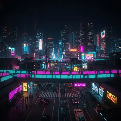 Futuristic Neon Cityscape: Cyberpunk Metropolis at Night