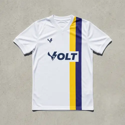 Stylish White Jersey with Yellow and Indigo Stripes