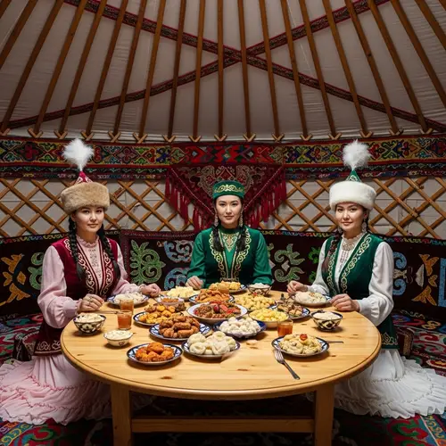 Traditional Kazakh Women in Yurt: Cultural Cuisine Experience