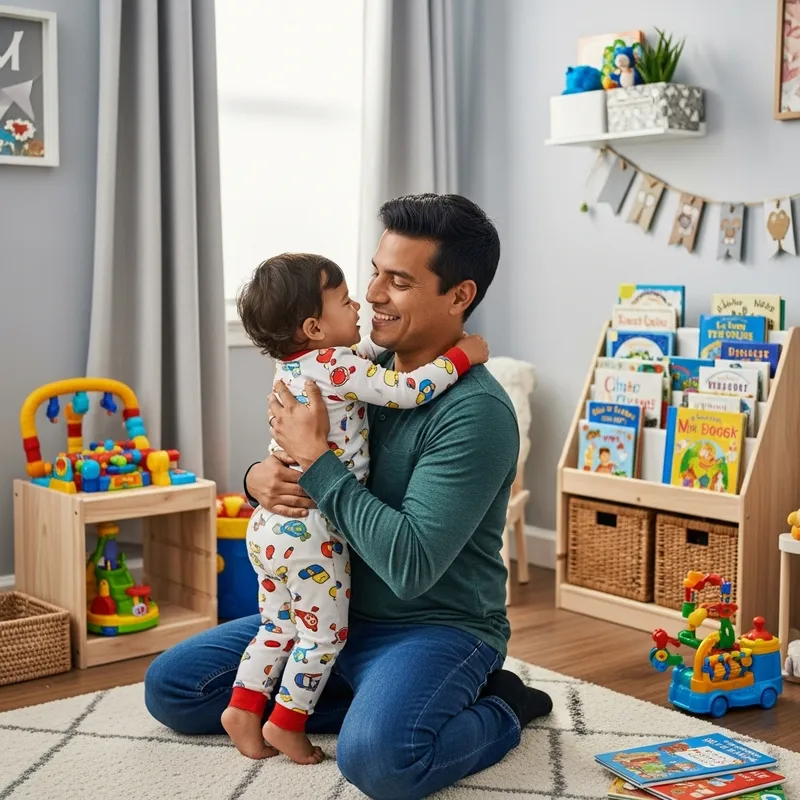 Hispanic Father Embracing Child with Love in Cozy Home