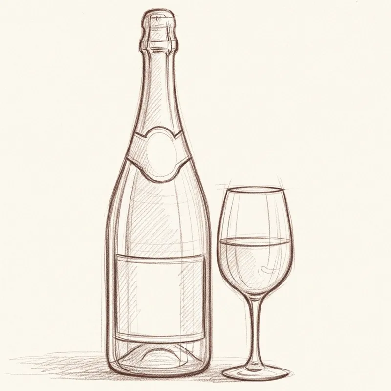 Champagne Bottle and Glass Sketch Artwork