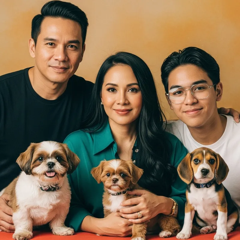 Genuine Filipino Family Portrait: Warm Vintage Vibe with Beloved Pets
