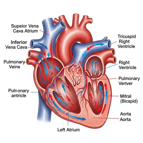 Human Heart Diagram with Chambers and Blood Vessels