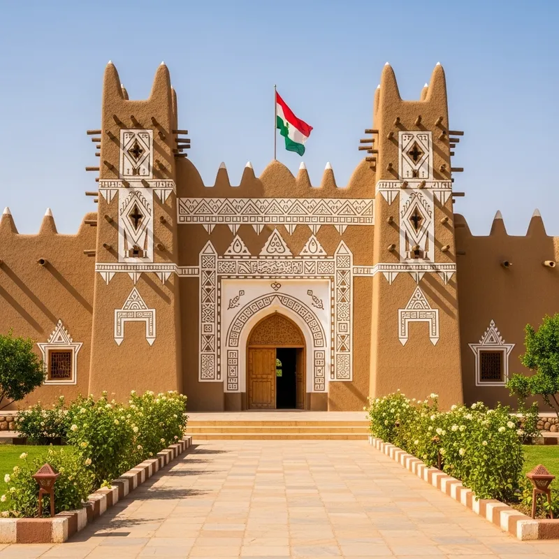 Traditional Sudanese Mud Brick Embassy | Grand Entrance & Geometric Patterns Traditional Sudanese Mud Brick Embassy | Grand Entrance & Geometric Patterns