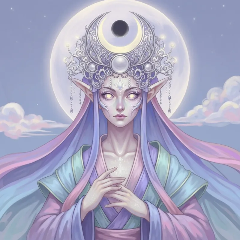 Intricate Moon Goddess Portrait: Ethereal Fantasy Artwork