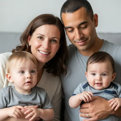 Beautiful Family Scene with Mother, Father, and Two Boys