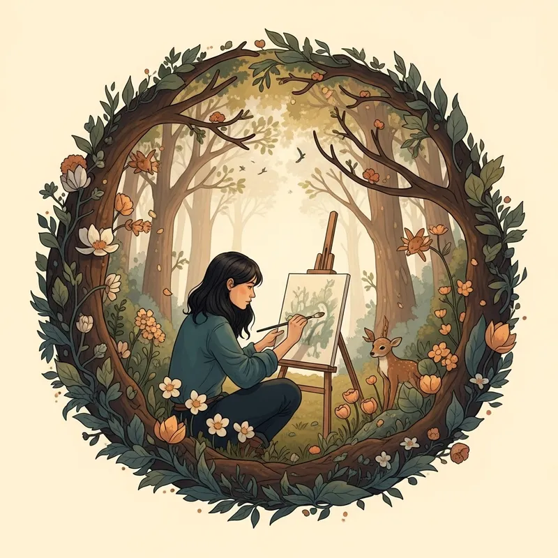 Enchanting Woodland Fairy Tale with Dark-Haired Artist, Forest Creatures & Flowers