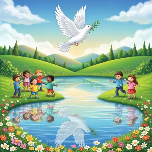 Artwork of Peace: White Dove Flying Over Serene Landscape