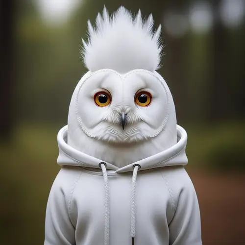 Fashionable White Owl with Mohawk and Hoodie